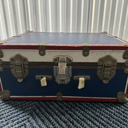 Red, Blue, White Vintage Wooden Storage Box With Foam Lid Lining