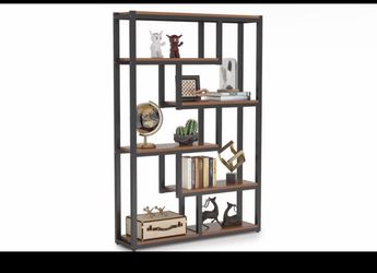 6-Shelf Industrial Bookshelf, Vintage Etagere Bookcase, 69 Inch