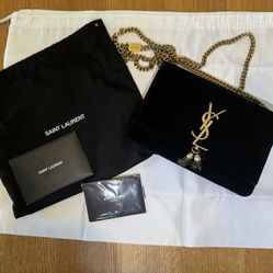 Saint Laurent Small Velvet Kate Tassel Chain Black Bag