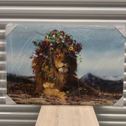 Lion Picture Canvas Wall Art: Animal Wildlife Painting Print African Floral Wild Lion Portrait