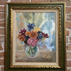 Vintage Original Abstract Oil Painting Floral Study 