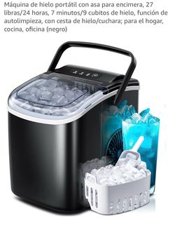 Máquina de hielo portátil con asa para encimera, 27 libras/24 horas, 7 minutos/9 cubitos de hielo, función de autolimpieza, con cesta de hielo/cuchara