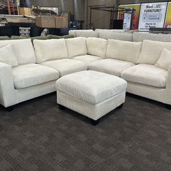 Cream comfy Corduroy Sectional  