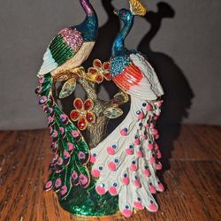 Large Enamel Peacocks Trinket box , Last One Price Reduced And Firm