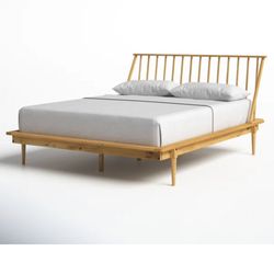 Mid-Century Modern Queen Platform Spindle Bed Frame