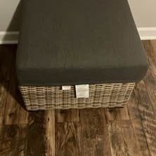 Kingsbrook Commercial Aluminum Wicker Outdoor Ottoman with Gray Cushion