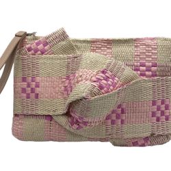NEW a new day knot straw clutch woven plaid