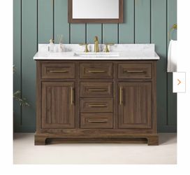 Doveton 48 in. Single Sink Freestanding Dark Walnut Bath Vanity with White Engineered Marble Top (Assembled)