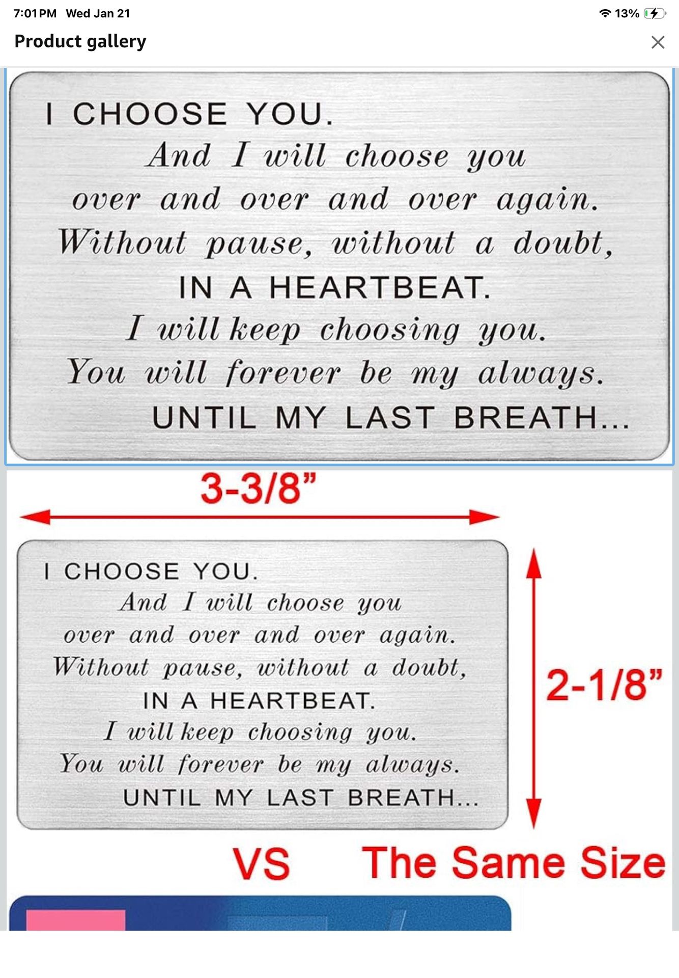 I Choose You Engraved Wallet Card, Anniversary Card Gifts for Men, I Love You Birthday Gifts for Husband, Wedding Gift for Groom from Bride, Romantic