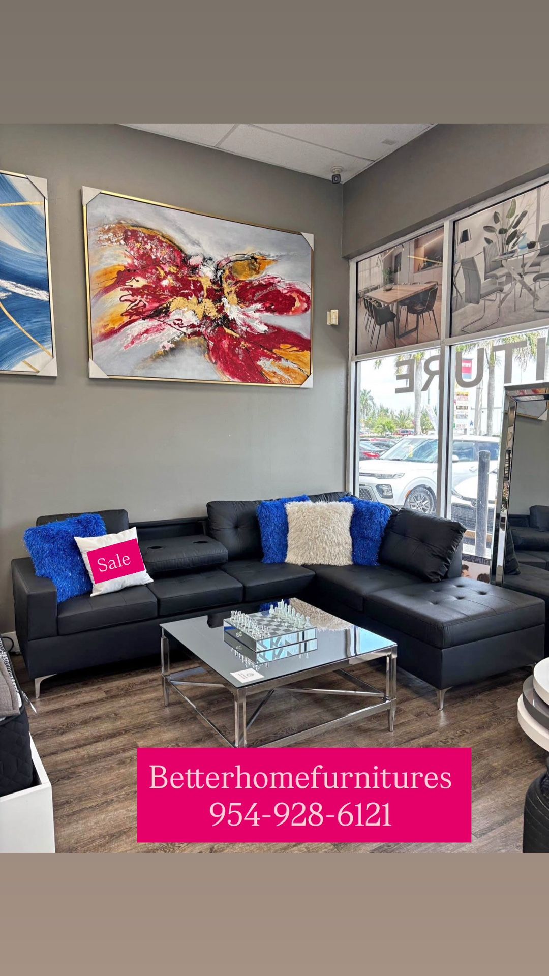 Black Leather Sectional- Finance Available $39 Down