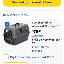 SportPet Designs Plastic Kennels Rolling Plastic Wire Door Travel Dog/Cat/Rabbit/Ferret/Guinea Pig Crate - Small - No Wheel, Tan