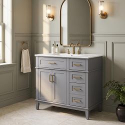 Homy Casa Thera 36" Gray Bathroom Vanity with Ceramic Sink and Storage Open Box