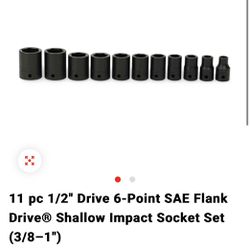 11 piece 1/2" Drive 6-Point Shallow Impact Socket Set (3/8-1")