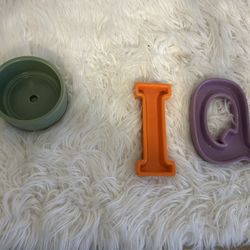 ASHLAND  Ceramic Alphabet & Shape Pieces one planter Green &LettersOrange Purple