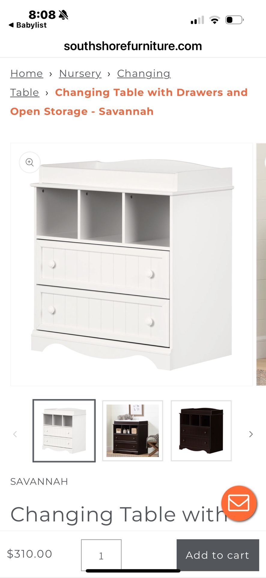 South Shore Savannah Changing Table + Sealy Pad
