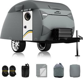 Teardrop Trailer Cover, 7 Layers Waterproof Camper Cover (Fits 5' - 8' Trailers), Tear-Resistant Travel Trailer Cover for Forest River R-Pod Trailers 