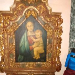 Huge Painting With Frame Very Old Virgin Mary And Child