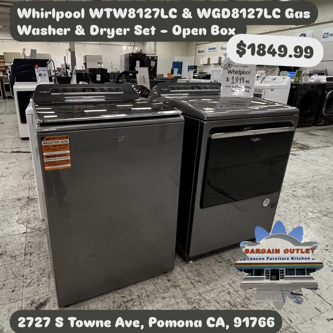 Whirlpool WTW8127LC & WGD8127LC Gas Washer & Dryer Set – Open Box – $1,849.99