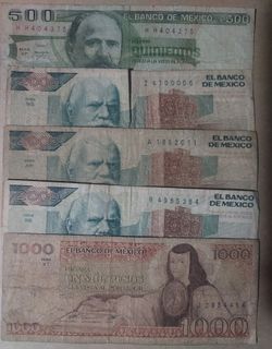 5 Bank Notes Banco De Mexico $25.00 0b0.