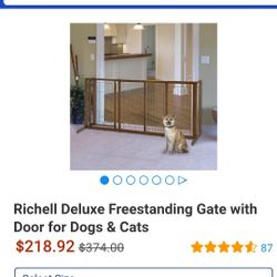 Richell USA (94190) Deluxe Freestanding Pet Gate Large 61.8" to 90.2" x 27" x 36.2"