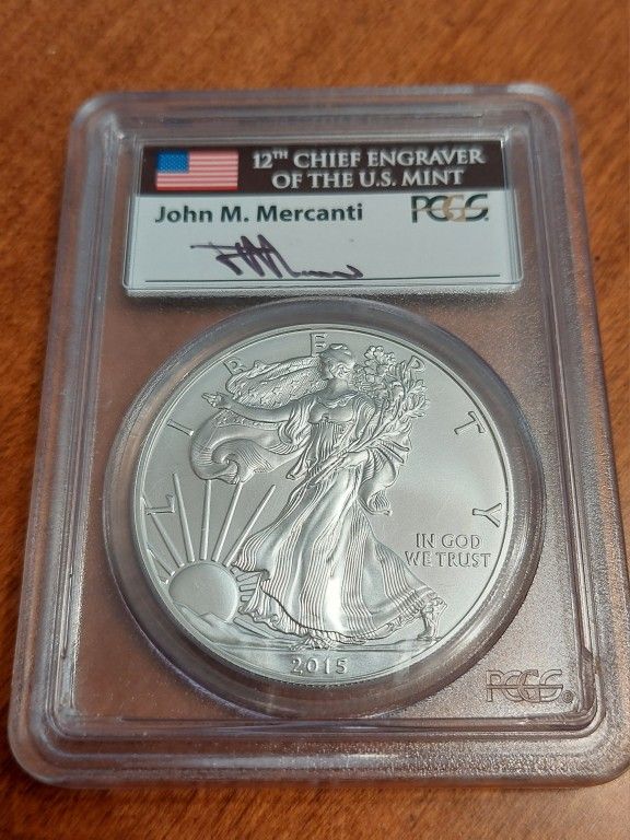 2015 W SILVER EAGLE PCGS SP70 MERCANTI PHILADELPHIA FIRST DAY OF ISSUE