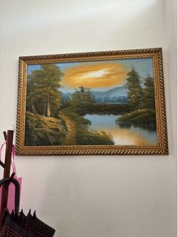 Framed Landscape Painting in Gold