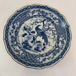 Antique Japan Japanese Blue & White Porcelain Bowl signed 10”