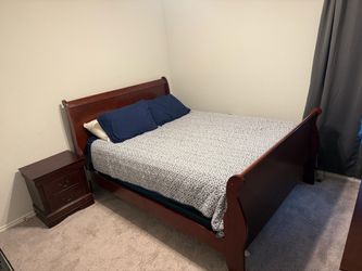 Queen bed frame with night stand and 6 drawer dresser