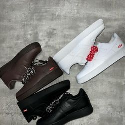 White Supreme AF1 - 9.5,10.5,11,11.5 & 12   Black Supreme AF1 - 12M   Brown Supreme AF1 - 9.5 & 11