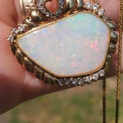 14k Solid Gold Diamonds And Large Fire Opal. Custom 