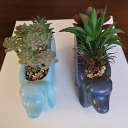 Ceramic Dachshund Artificial Succulent Planters 