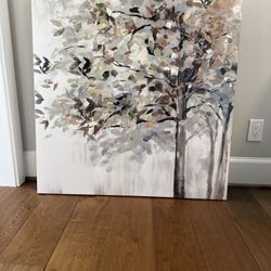 40” Square Canvas wall Art Neutral Tree Design