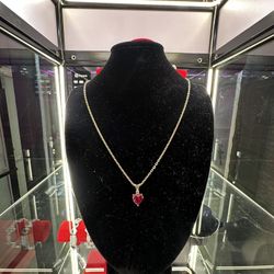 Gold Red Heart Gem Necklace