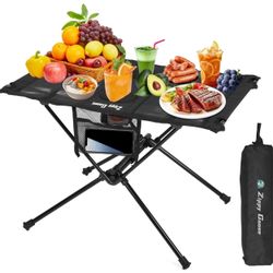 Camping Table, Portable Beach Table with Cup Holders, Folding Ultra Lightweight 1.5LBS Foldable Outdoor Camping Table, Aluminum Alloy Frame for Backpa