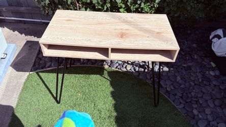 Mid-Century Wood Desk with Hairpin Legs