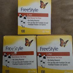 Three FreeStyle Lite Test Strips 100 Per Box $40 each
