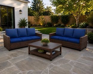 Set of 2, (3) seater patio sofas for outdoors