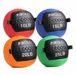 Mikolo Fitness 70LB Wall Ball, Soft Leather Medicine Ball, 10+15+20+25LB Weighted Wall Ball with Non-Slip Grip, Full Body Dynamic Exercise Med Ball, C