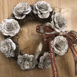 Handmade Paper Rose Wreath #2