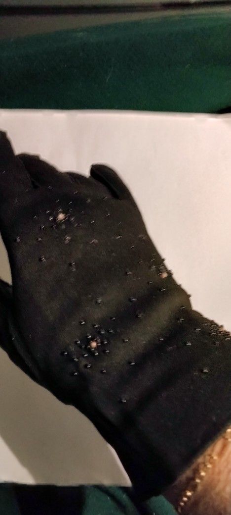 Vintage Black Crescendoe 1940's Beaded Gloves