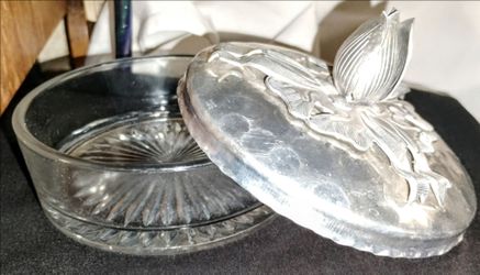 Vintage Mid Century Rodney Kent Hammered Aluminum & Glass Tulip Trinket Dish