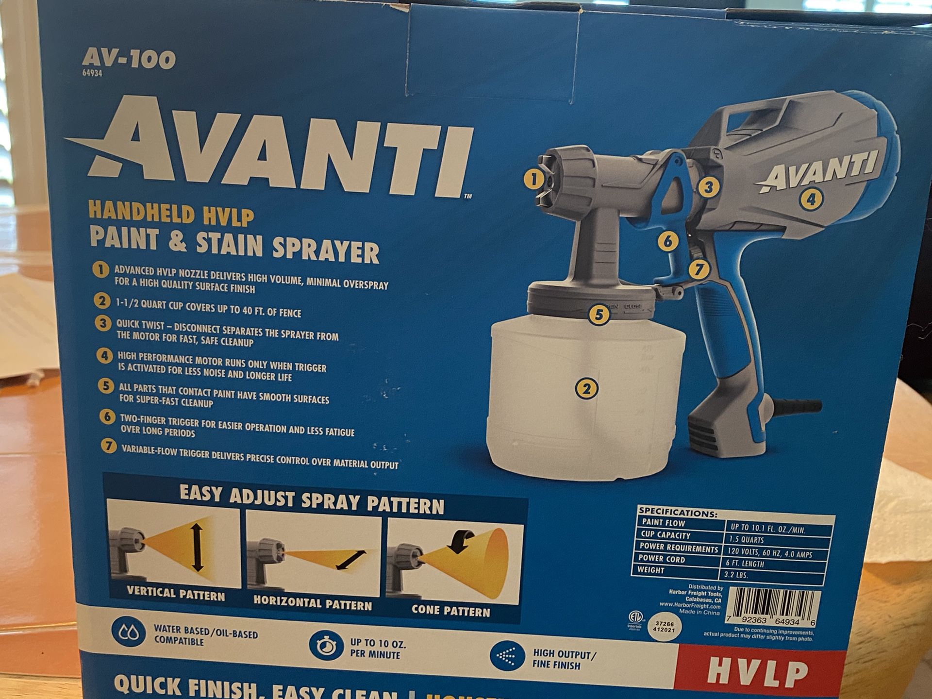 AVANTI AV-100, Paint & Stain Sprayer, Handheld HVLP