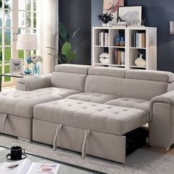 Stina - Light Gray -🧿 Sleeper Sectional Sofa w/ Storage