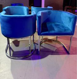 Blue velvet dining chairs