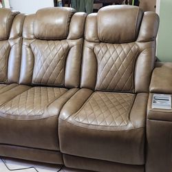 Luxury Real Leather Electric Reclining Theater Seats Lumbar Support Phone Charging Sofa