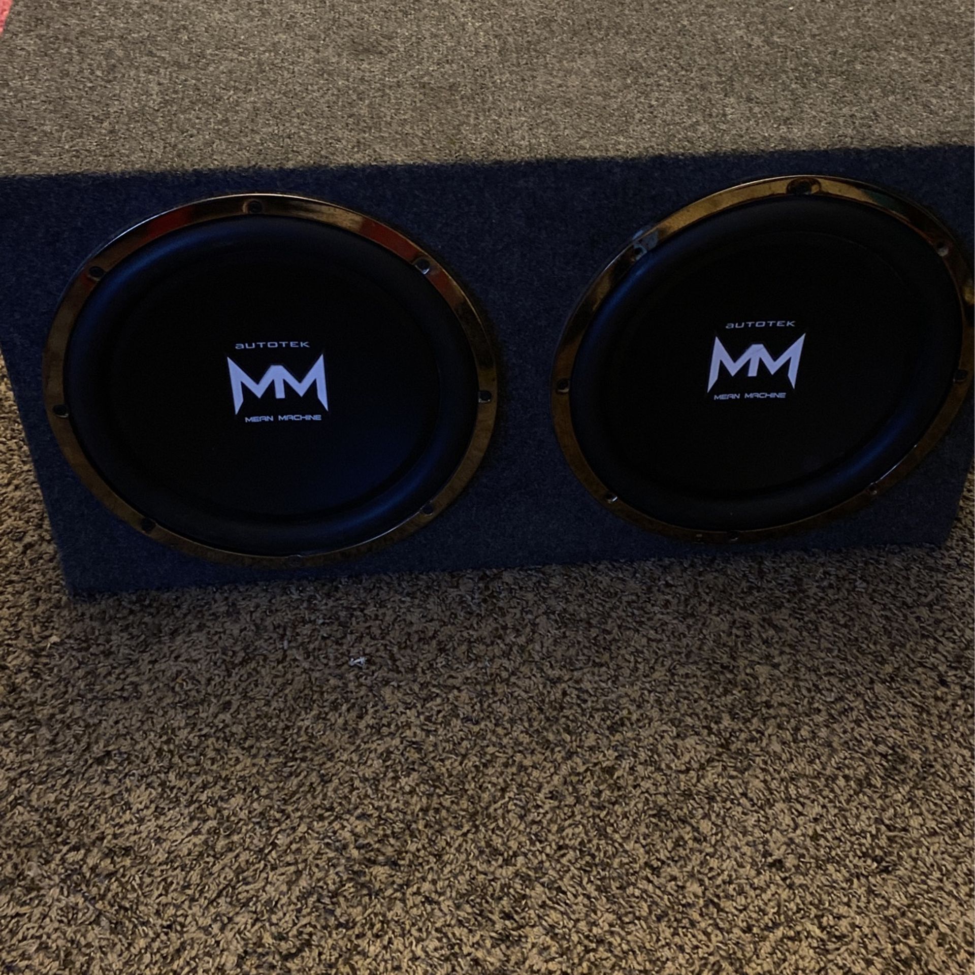 2 AUTOTEK SUBWOOFERS 12” BOX AND AMP INCLUDED for Sale in Dallas, TX