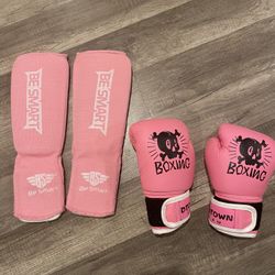 Kids Pink Muay Thai/ Boxing Gloves & Shin Guards