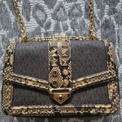  Rare!!! Michael Kors Women's Soho Frameout Chain Shoulder Bag camel push lock With Duster