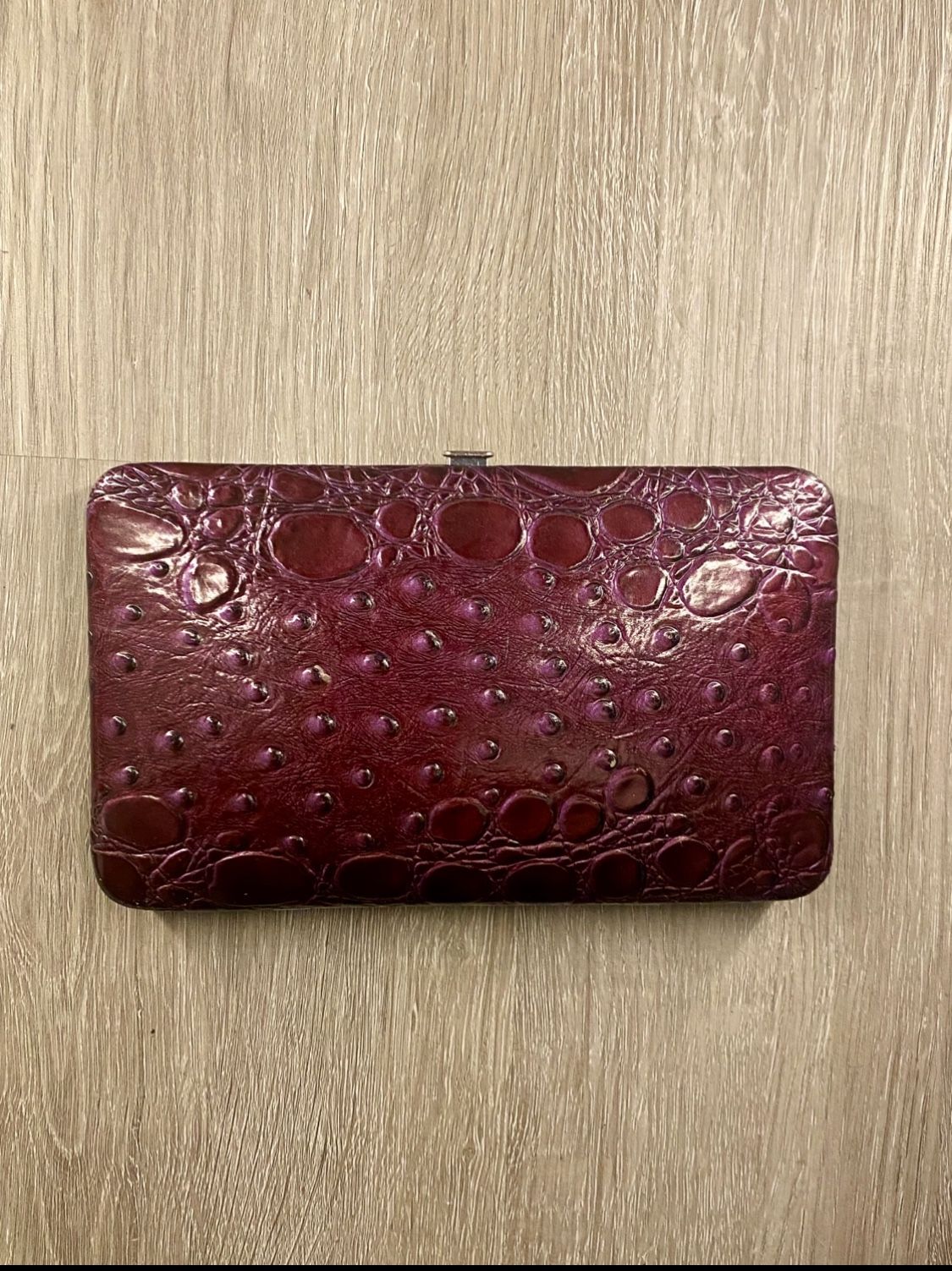 Luxurious Burgundy Crocodile Embossed Leather Clutch