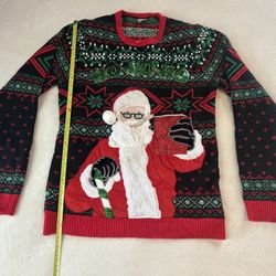 Ugly Christmas sweater small unisex smoke drink Santa bar crawl beer holiday